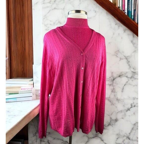 Diane Gilman Tops - Diane Gilman Silk Cable Knit Sleeveless Top & Button Cardigan Set Plus Size 2X